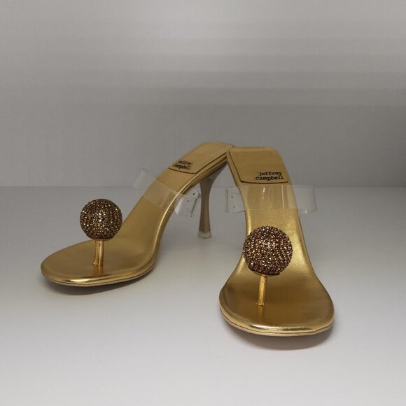 Jeffrey Campell Polished Sandal Heel Metallic Gold Rhinestone Size 7 - Picture 1 of 14